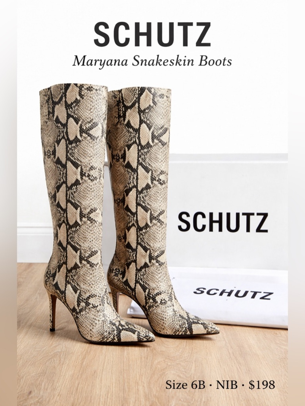 Schutz Maryana Snakeskin Knee High Boots Natural 6B NIB